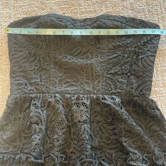 NWT Eva Franco Black Strapless Floral Lace Mini Dress, Ruffle Detail, Formal, 12 - Picture 8 of 16